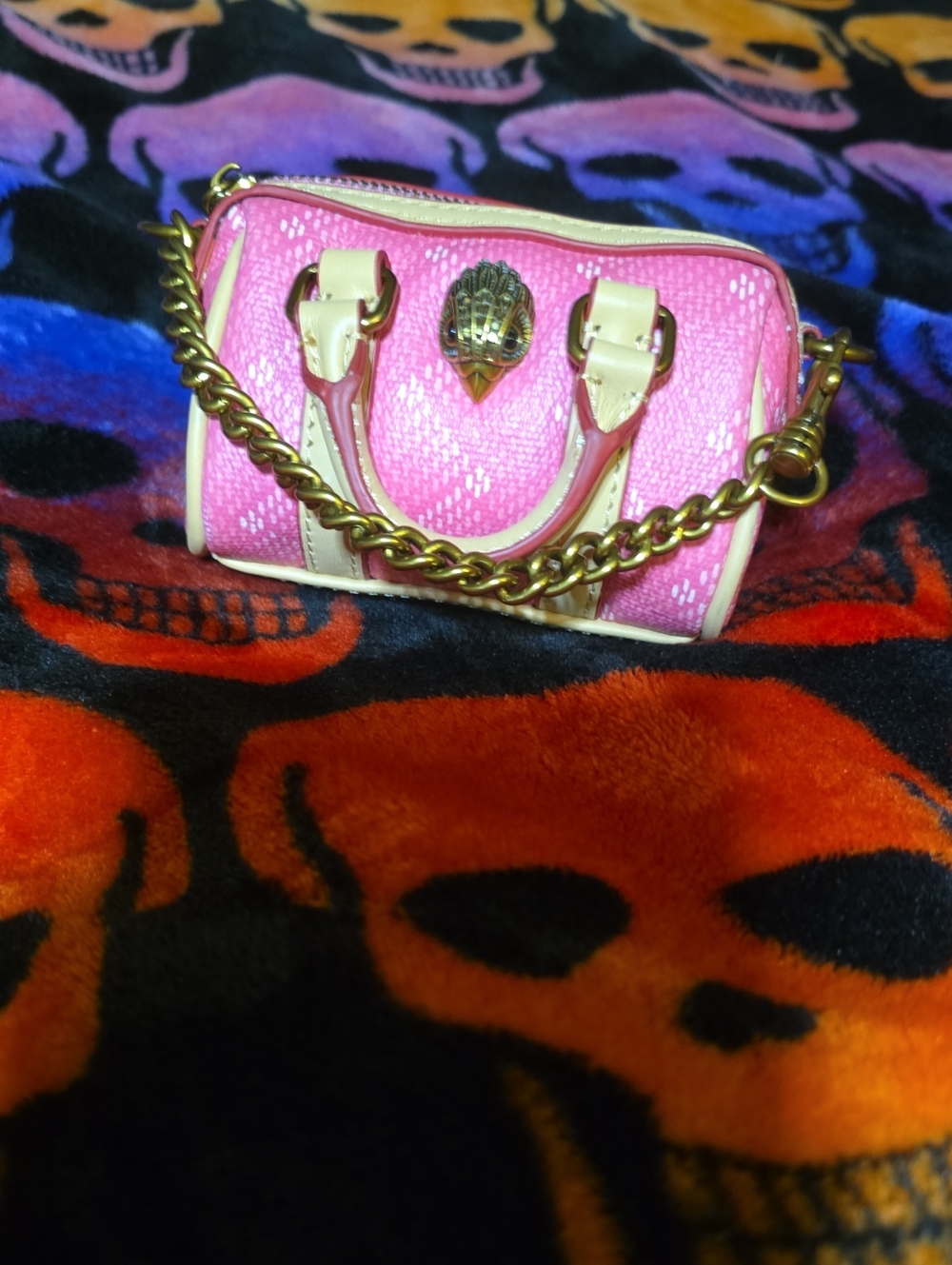 Kurt Geiger Pink Mini Barrel Bag with Gold Chain